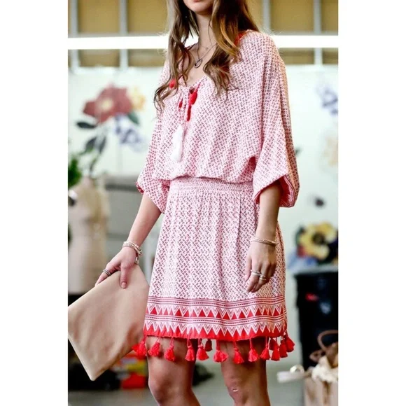 knee length dresses for ladies New York Nights Sequin Fringe Mini Dress Red– Selfie Leslie main image 0